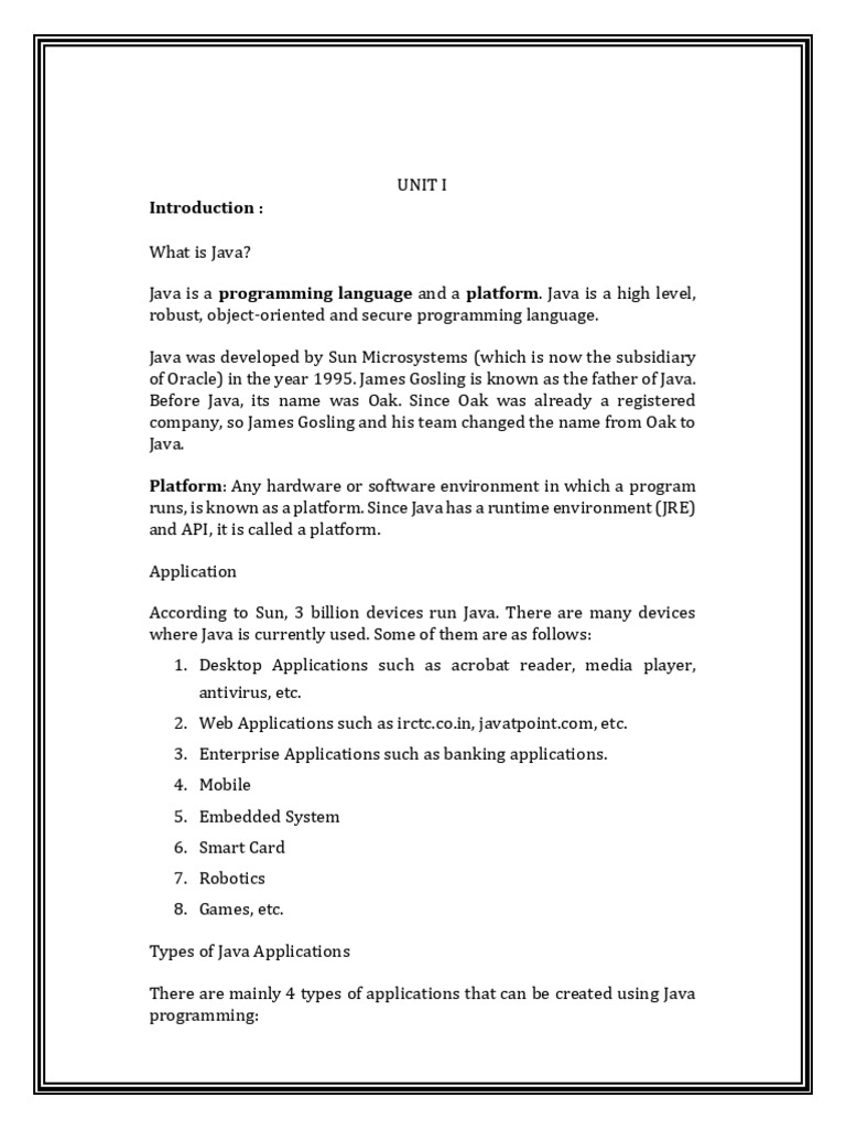 Sybsc it core java unit i pdf java software platform java