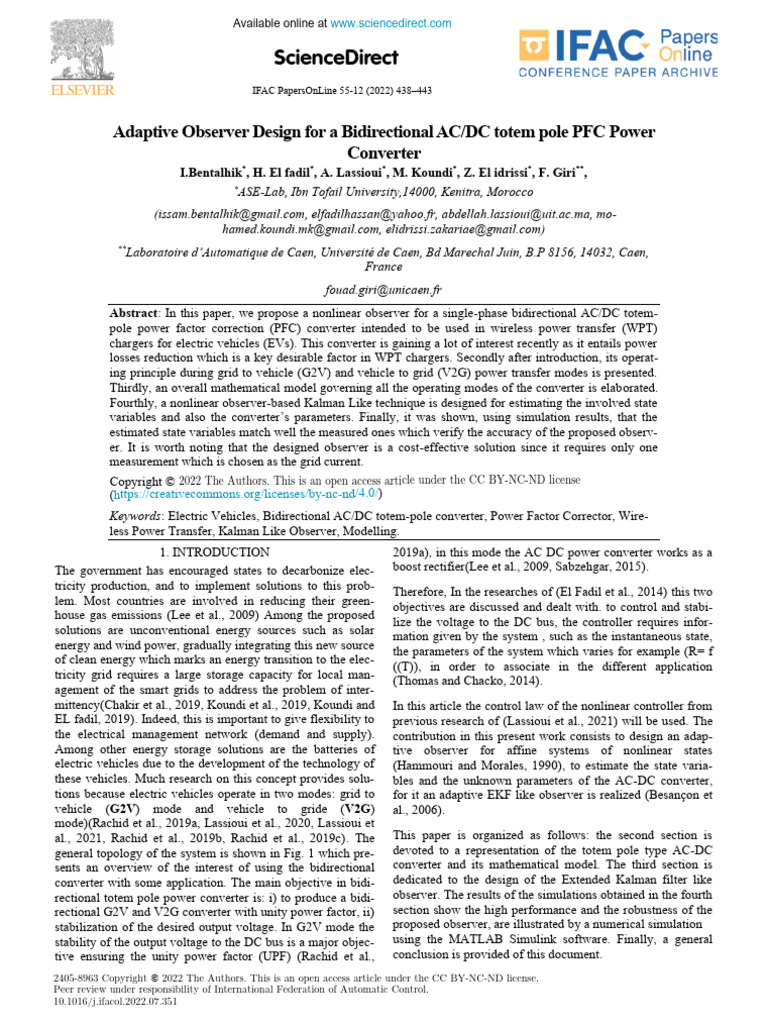 Adap Observer Design A Bid Ac-Dc Scidirect 2022 | PDF | Electric ...