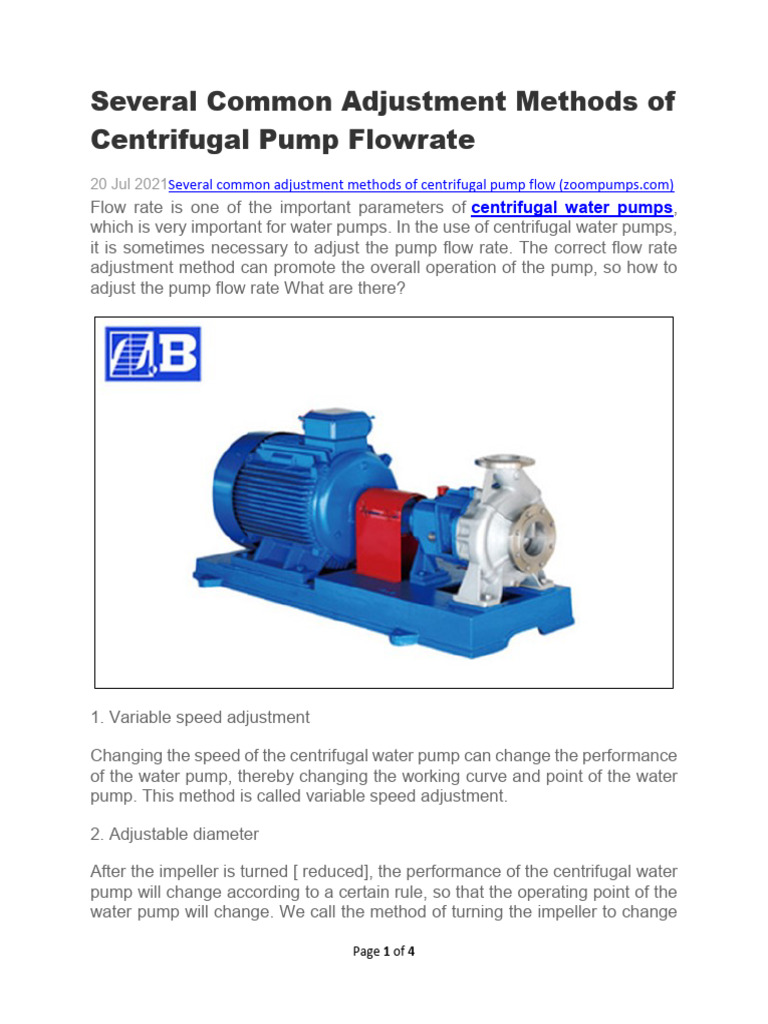 Centrifugal Pump Flowrate Adjustment Methods | PDF | Pump | Continuum ...