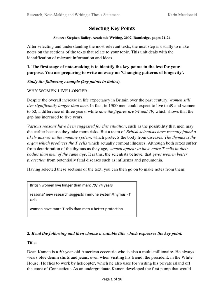 Research note making and thesis statements pdf