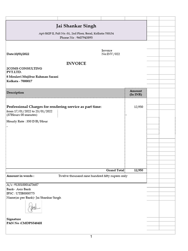 Invoice for Professional Services - 12,950 INR | PDF