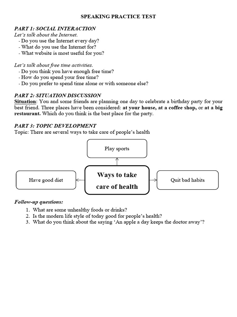 Speaking Practice Test Guide | PDF | Self-Improvement | Wellness