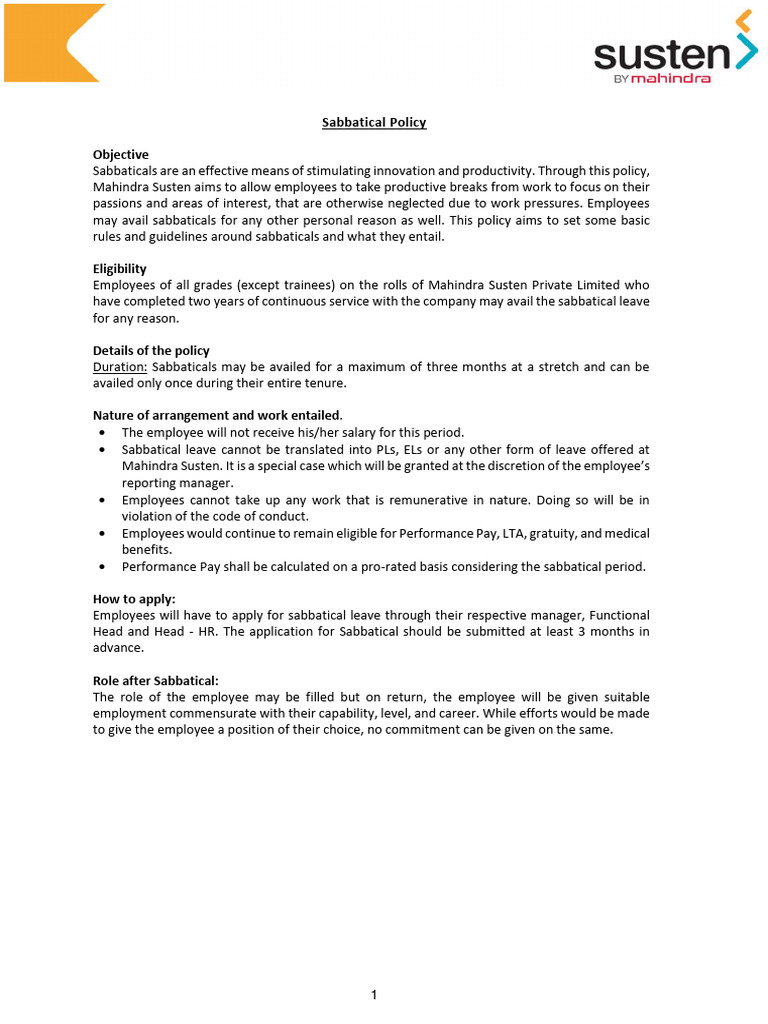 Sabbatical Policy (1) PDF Employment Justice
