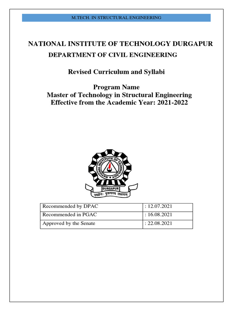 M.Tech Structural Engineering Curriculum | PDF | Stress (Mechanics ...