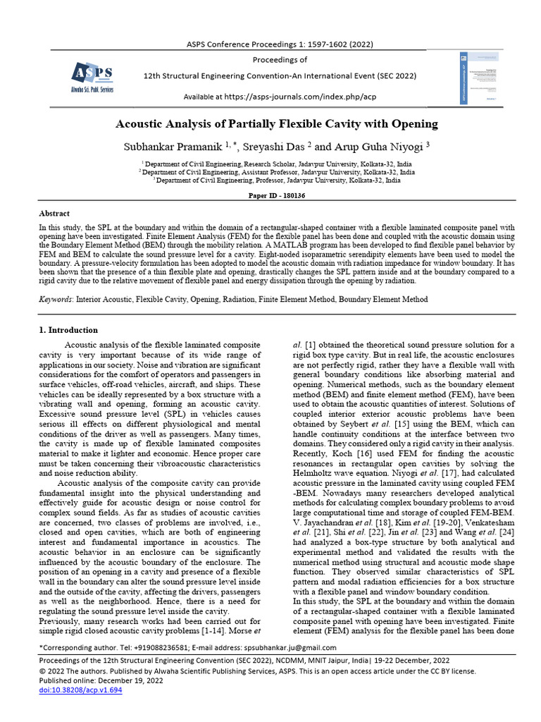 Acoustic Analysis of Partially Flexible Cavity With Opening | PDF ...