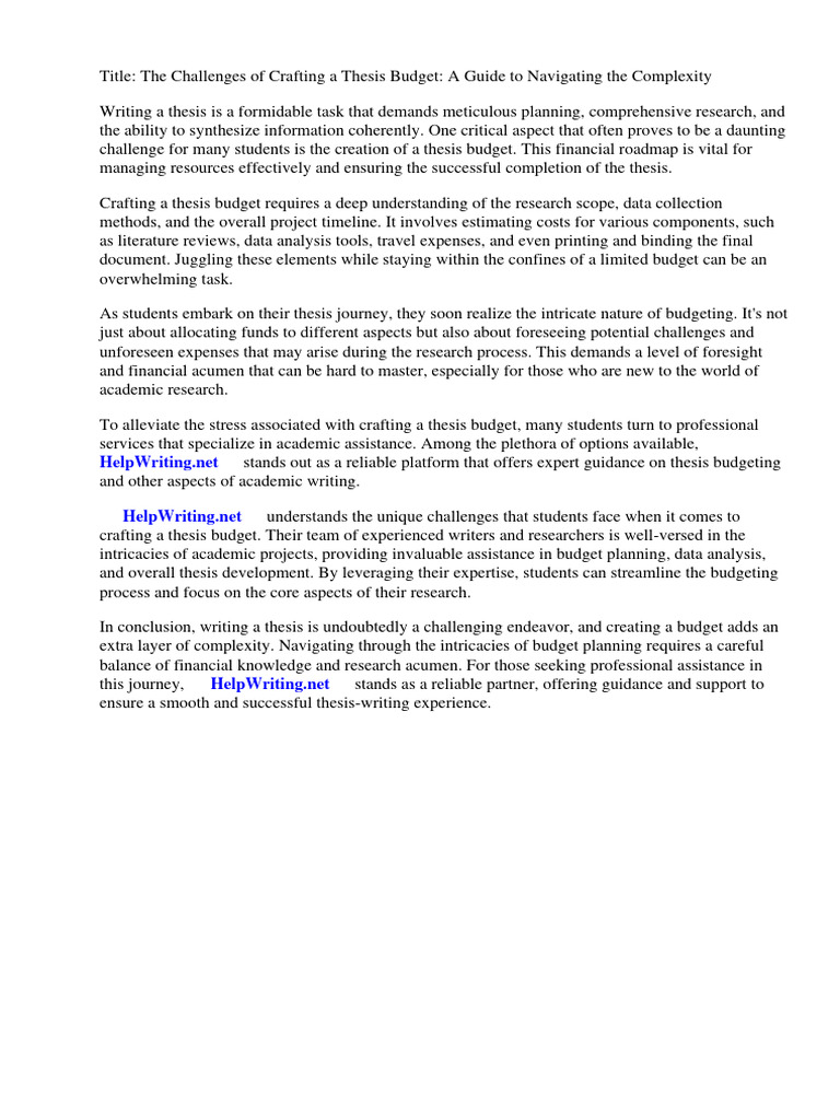 Thesis Budget Sample | Download Free PDF | Sampling (Statistics) | Budget