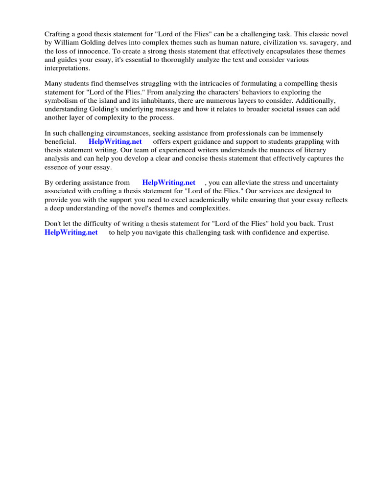 Good Thesis Statement For Lord of The Flies PDF