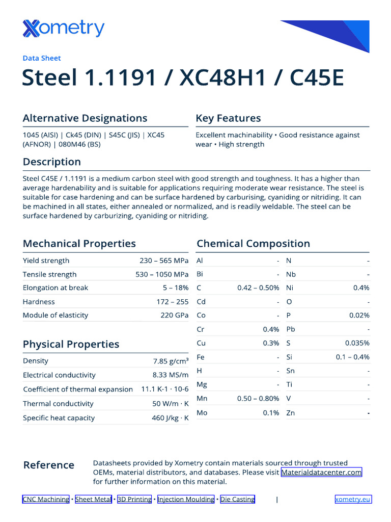 Steel 1.1191 XC48H1 C45E | PDF | Strength Of Materials | Steel