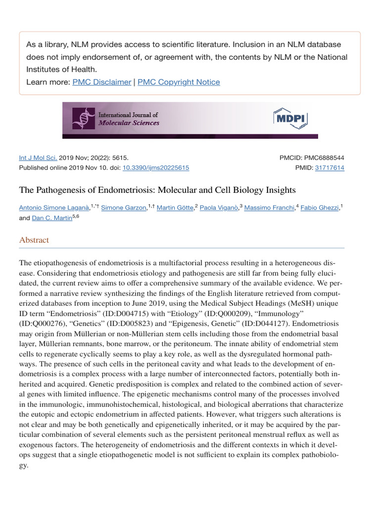 The Pathogenesis of Endometriosis Molecular and… | PDF