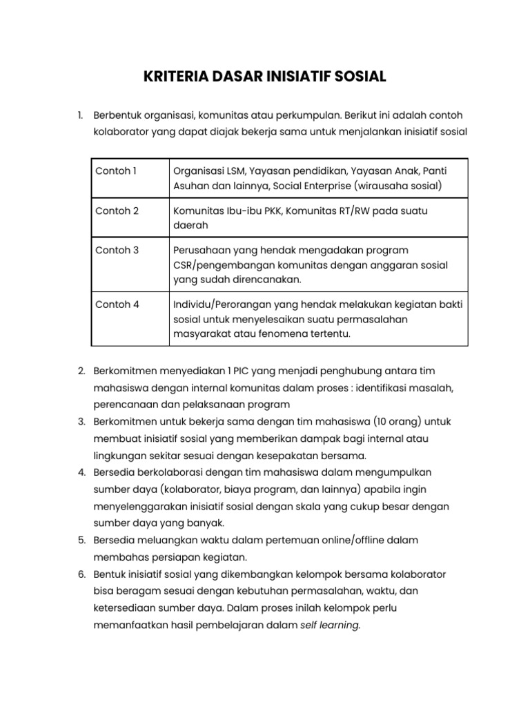Kriteria Inisiatif Sosial Efektif | PDF