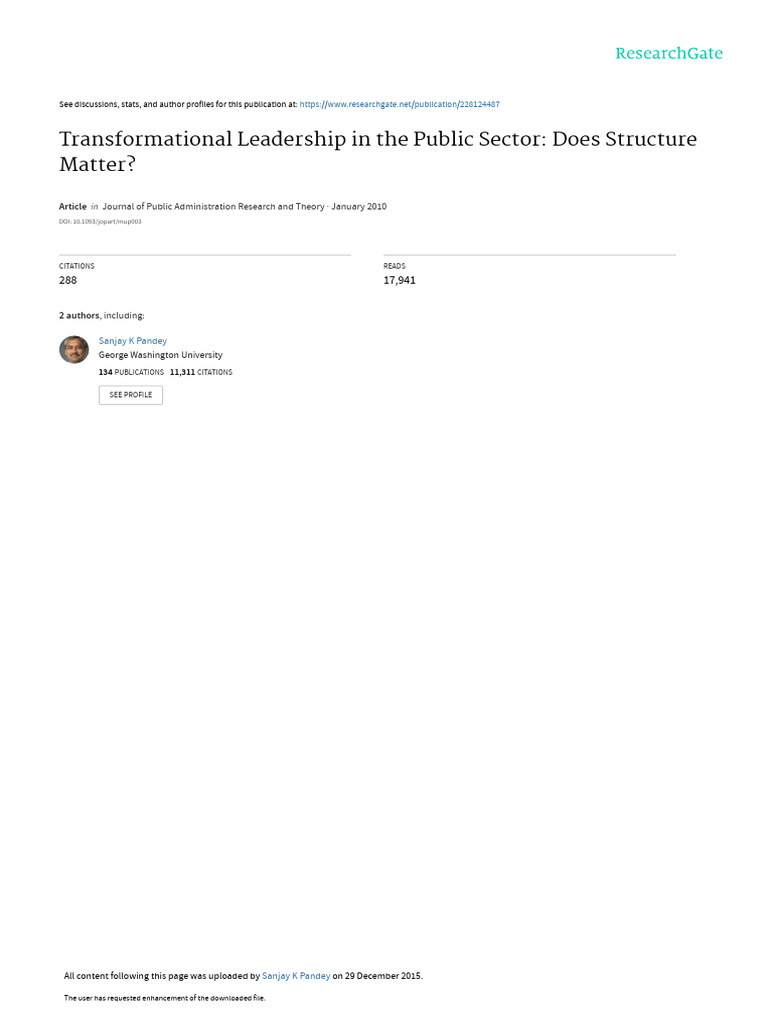 Transformational Leadership in Public Sector | PDF | Leadership ...