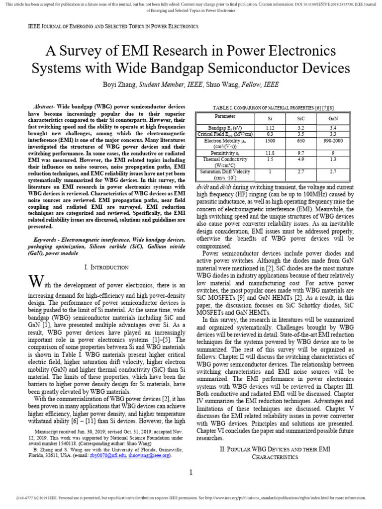 Zhang wang 2020 a survey of emi research in power electronics