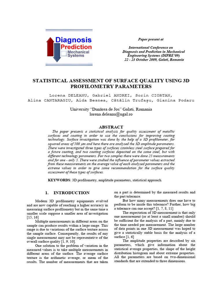 Statistical Analysis of 3D Surface Quality | PDF | Surface Roughness ...