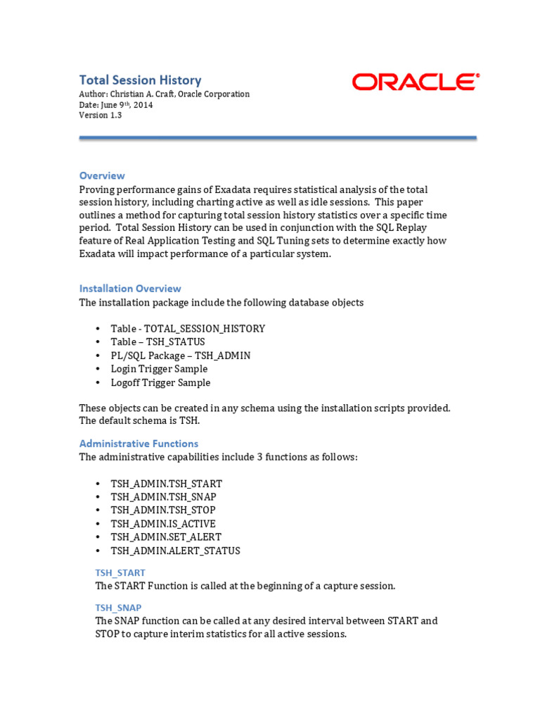 Exadata Total Session History Guide | PDF | Login | Cache (Computing)