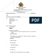 Francis Chawanda V. Illovo Sugar Malawi Limited - IRC Form 1 & Statement of Claim