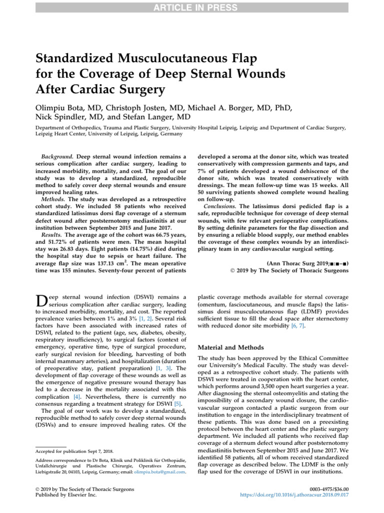 Standardized Sternal Coverage Bota Et Al | PDF | Surgery | Blood Vessel