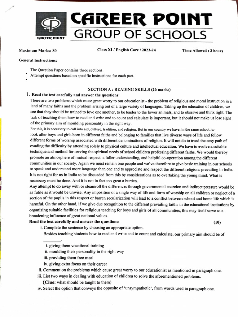 11TH CLASS ENGLISH QUESTION PAPER 2023 PDF visual data 8