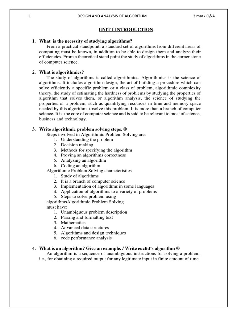 Unit-1 Daa - 2 Marks | PDF