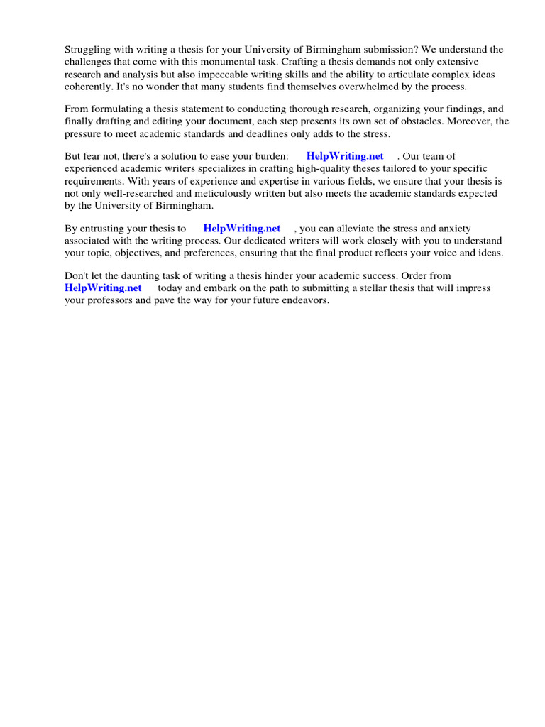 University Of Birmingham Thesis Submission Pdf