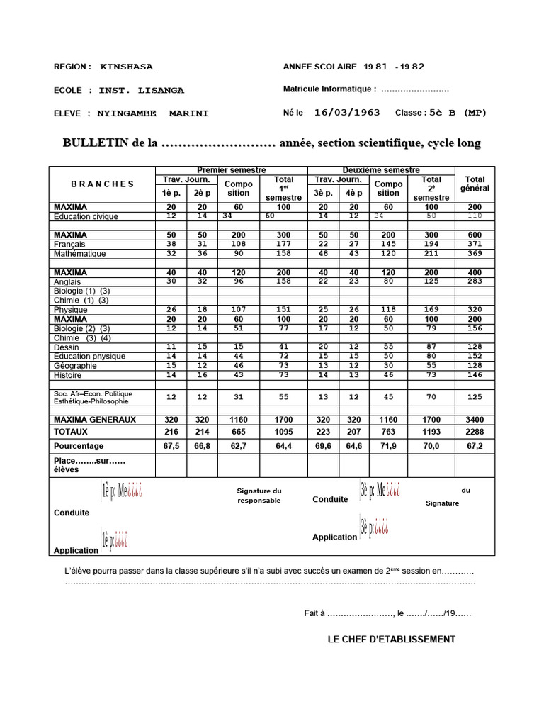 Bulletin scolaire 2024 RDC PDF | PDF | Science de la nature | La nature
