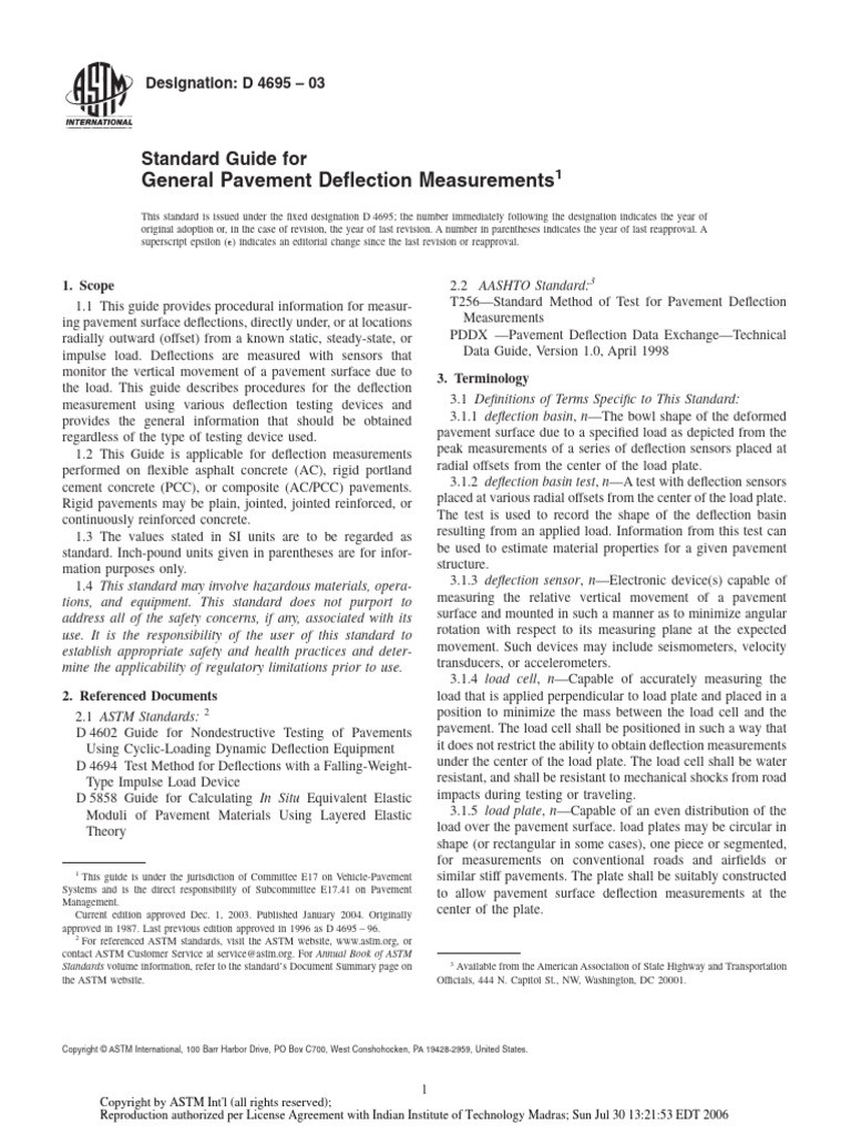 General Pavement Deflection Measurements: Standard Guide For | PDF