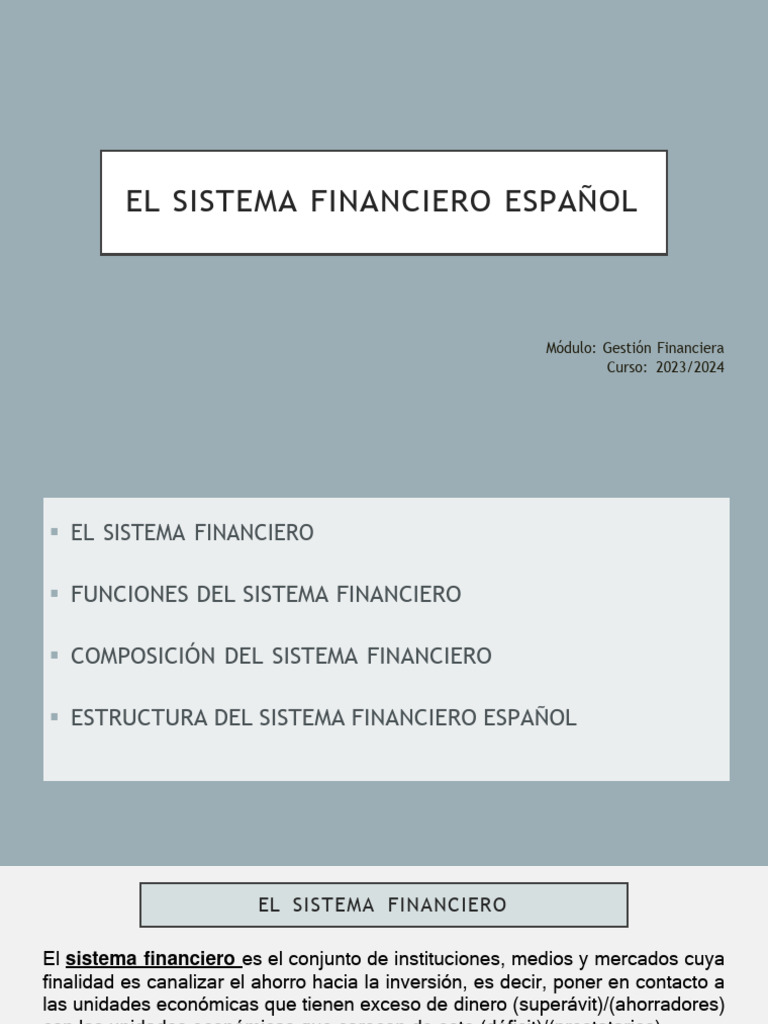 Funciones y Estructura del Sistema Financiero Español | PDF | Bancos ...