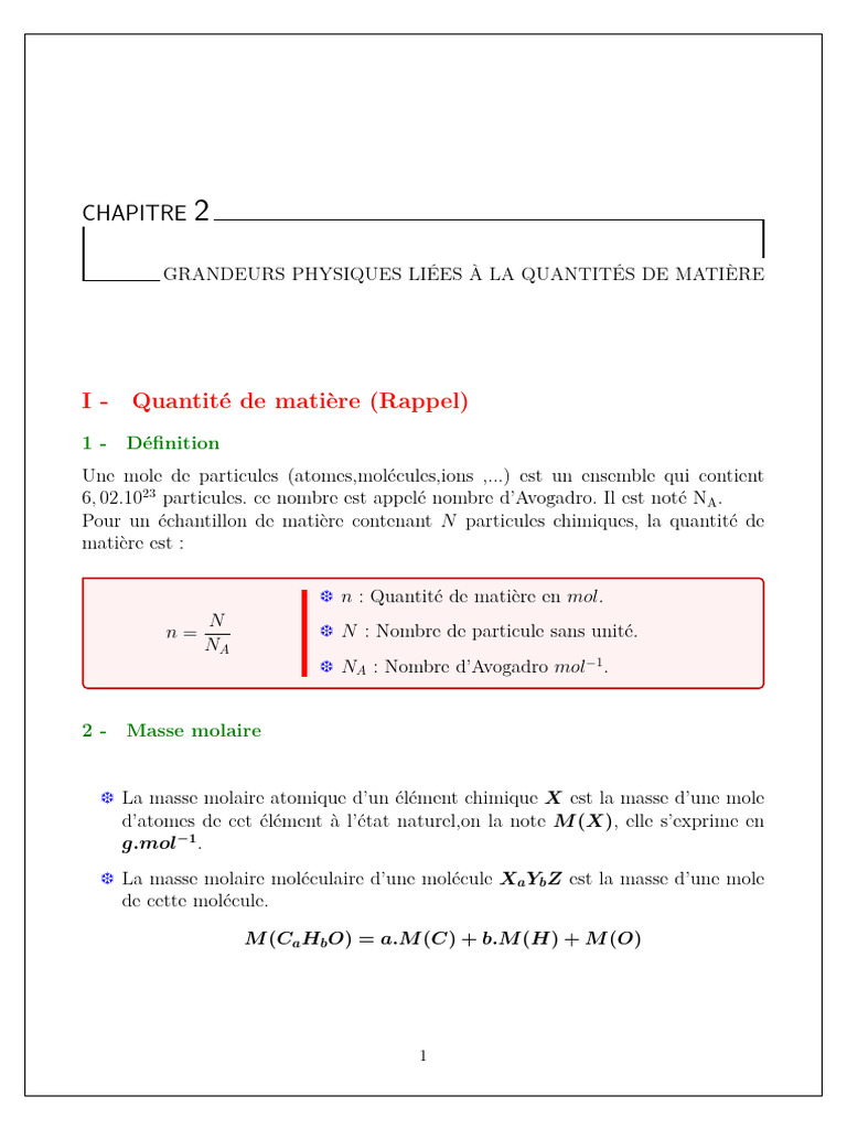Grandeurs physiques et quantités de matière | PDF | Mole (unité) | Densité