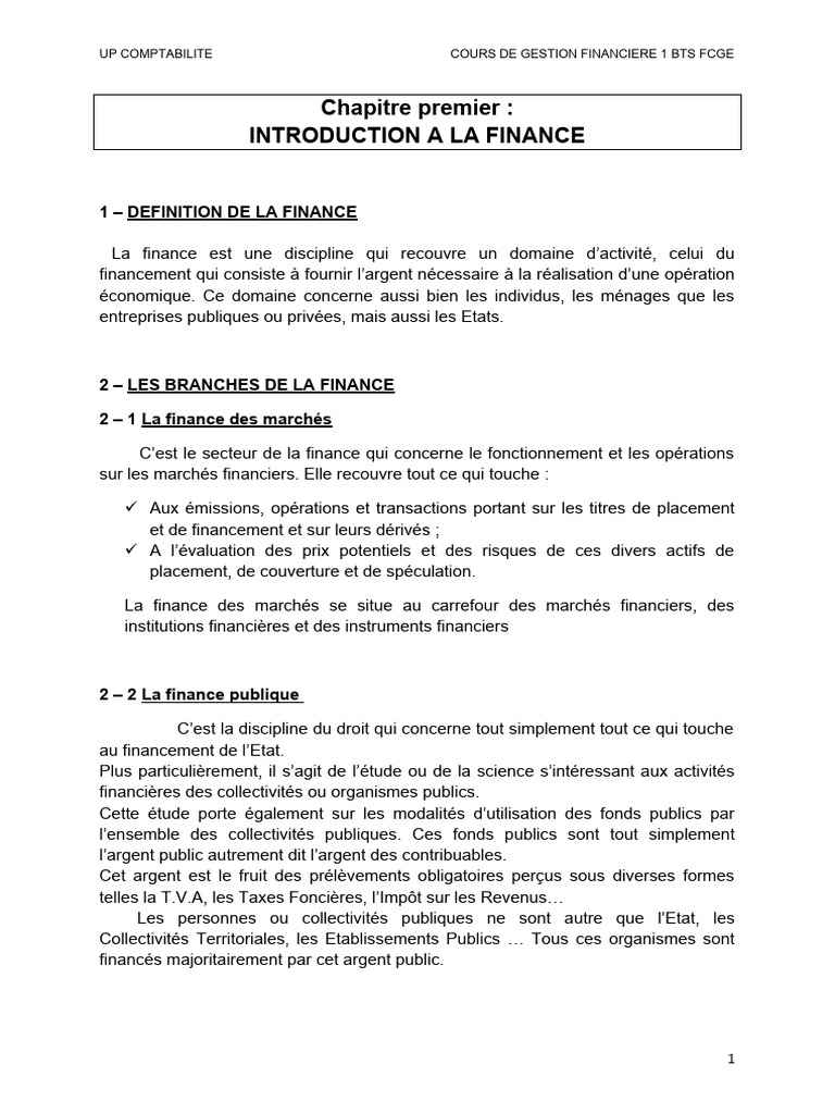 Introduction à la finance en BTS FCGE | PDF | Comptabilité | Business
