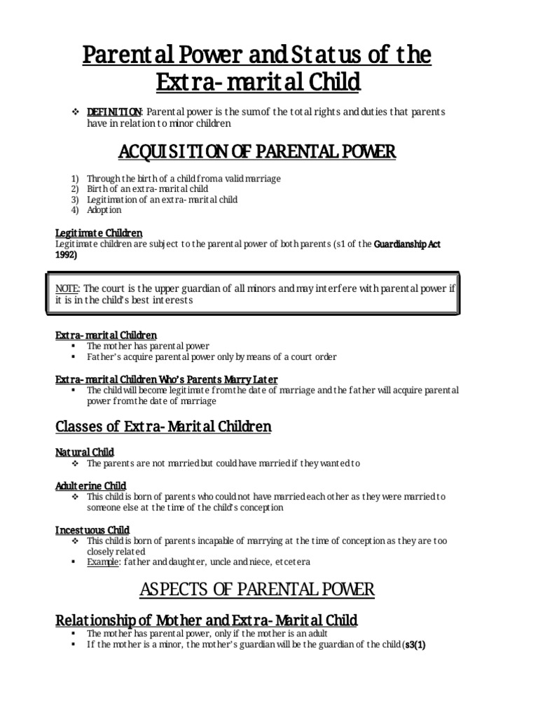 Parental Rights for Extra-Marital Children | PDF