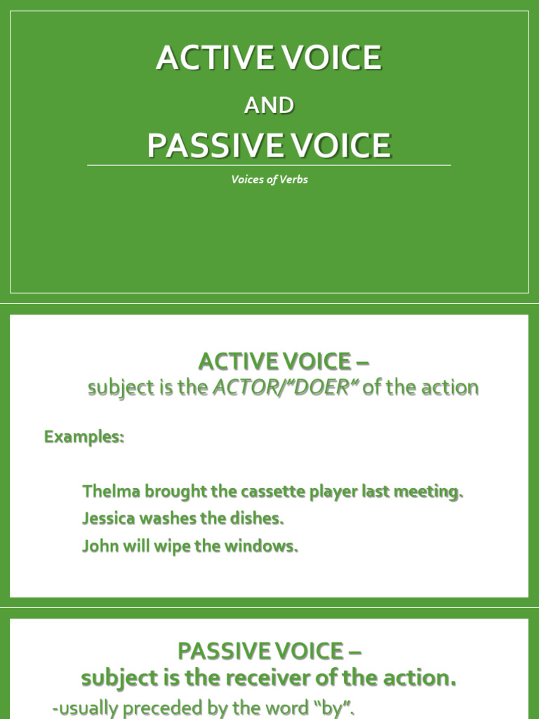 Active and Passive Voice Explained | PDF | Perfect (Grammar) | Subject ...