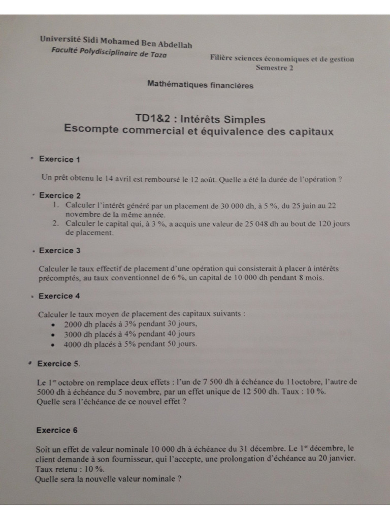 Mathématiques Financières Td Correction Pdf