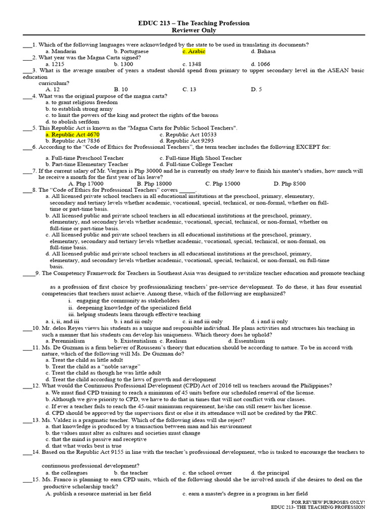 Teaching Profession Review Guide | PDF | Business | Social Science