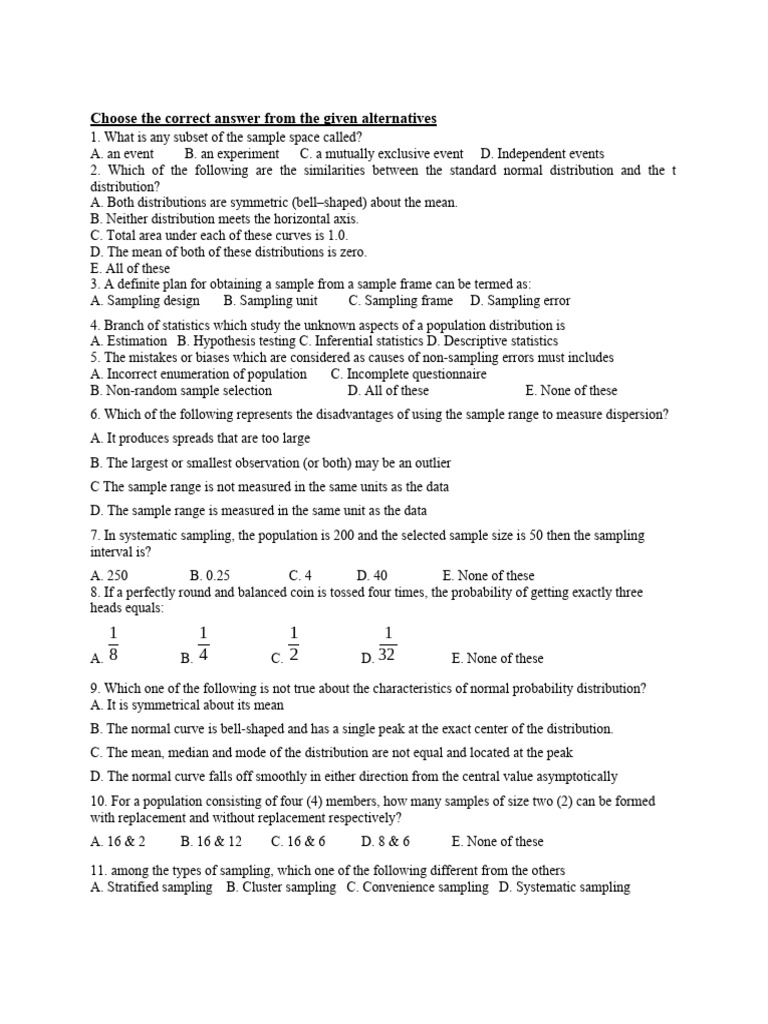 Statistics Exam Questions & Answers | PDF | Estimator | Sampling ...