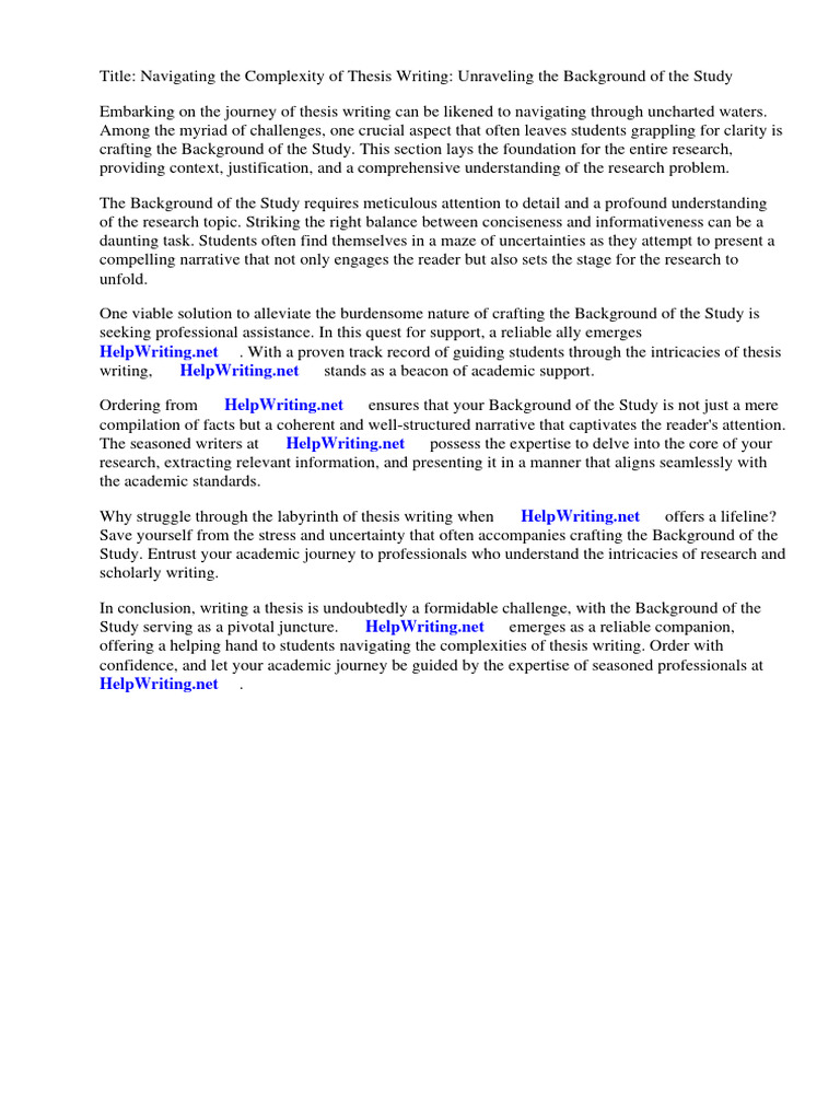 Example of Background of The Study in Thesis Writing | PDF