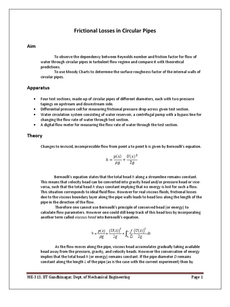 Friction Losses in Circular Pipes Study | PDF | Fluid Dynamics | Viscosity