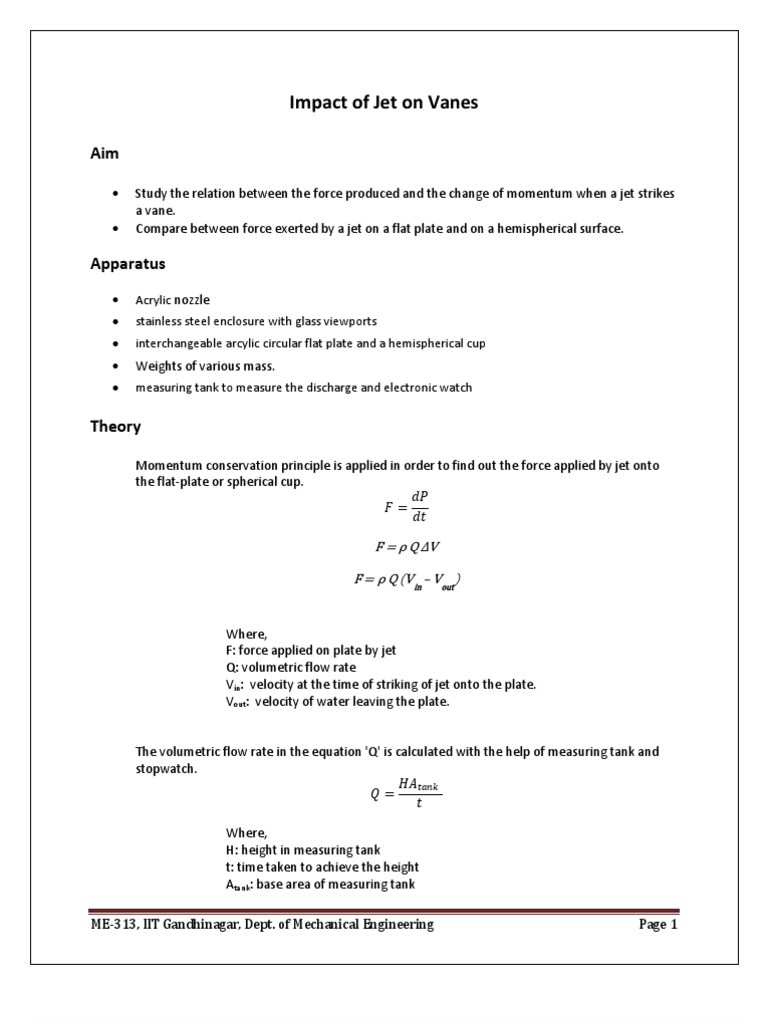 Jet Impact on Vanes Experiment | PDF | Nozzle | Jet Engine