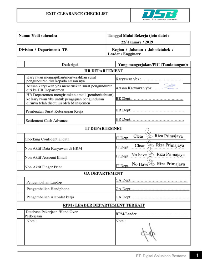 Prosedur Exit Clearance Karyawan | PDF