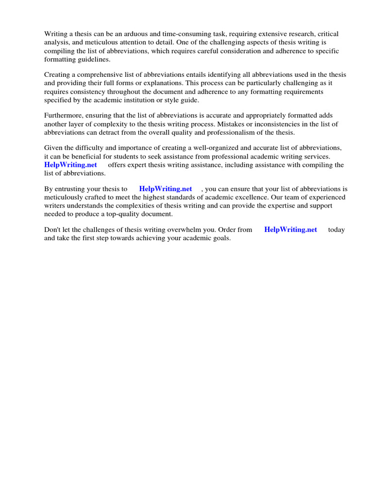 List of Abbreviations Thesis Format | PDF