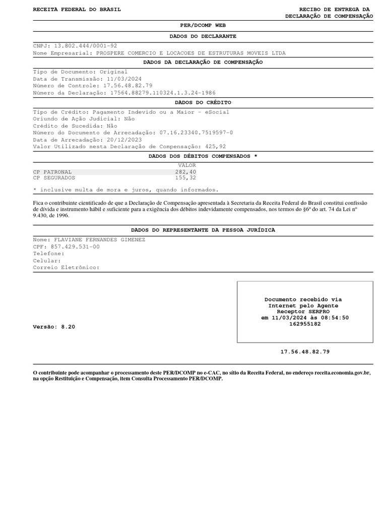 Recibo Perdcomp PROPERE | PDF