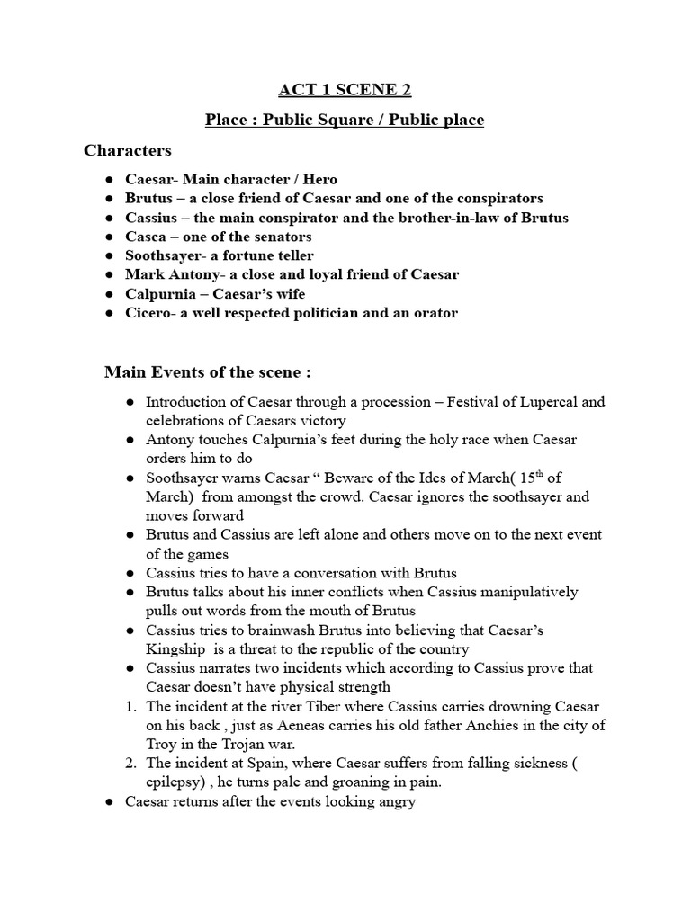 Julius Caesar Act 1 Scene 2 Analysis | PDF | Julius Caesar | Ancient Rome