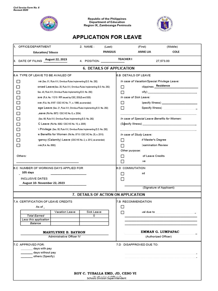 Leave Application Form Template | PDF | Parental Leave | Sick Leave