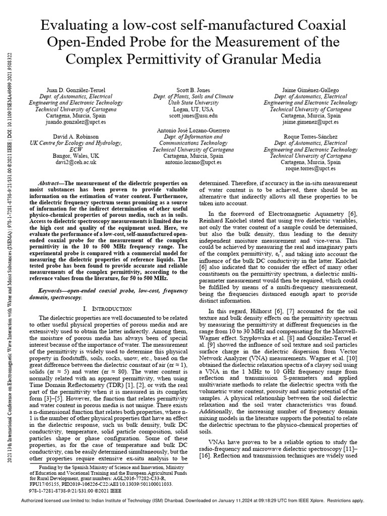 Low-Cost Open-Ended Coaxial Probe Evaluation | PDF | Permittivity ...