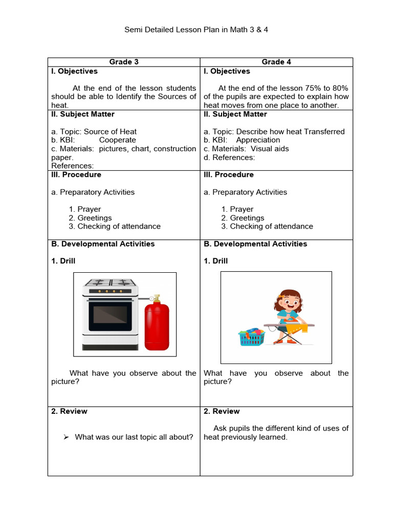 Semi Detailed LP in Science - 3&4 | PDF | Heat Transfer | Heat
