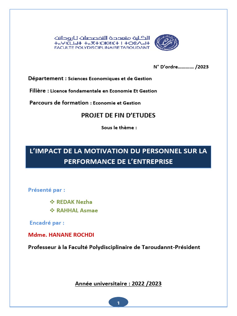 Impact de la motivation sur la performance | PDF | Gestion des ...