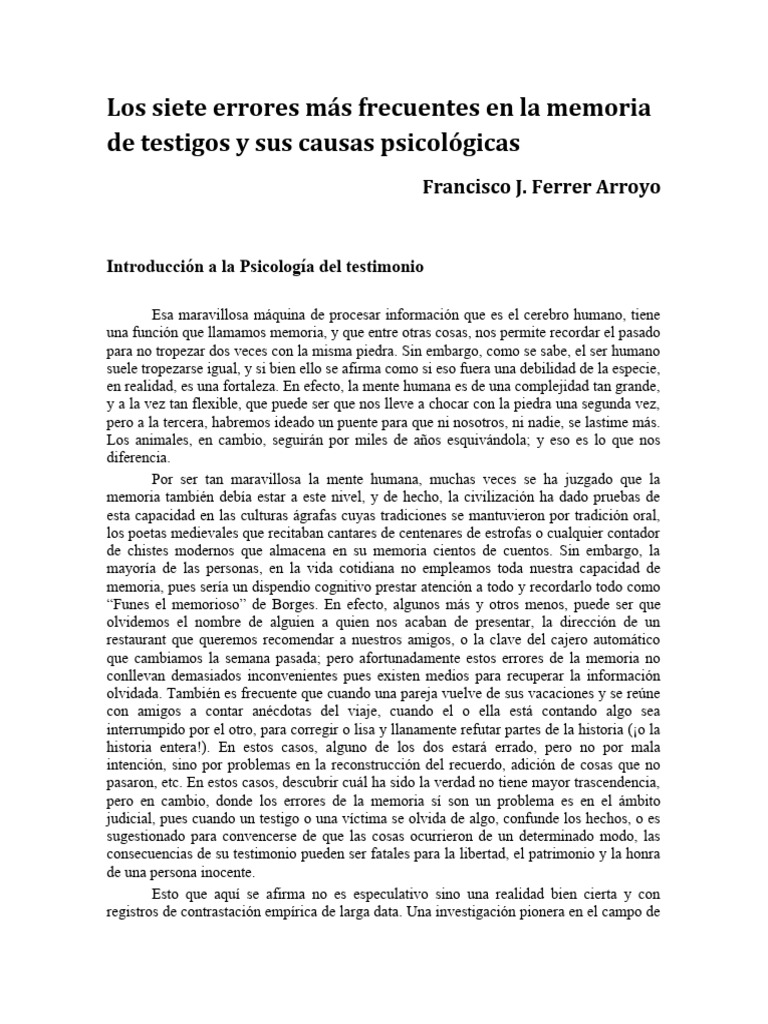 Los 7 Errores Más Frecuentes en La Memoria de Testigos | PDF | Memoria ...