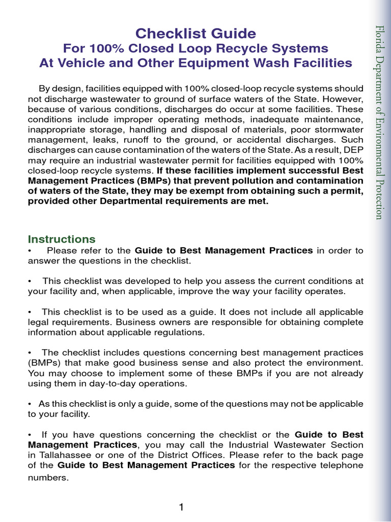 Florida Vehicle Wash BMP Checklist | PDF | Stormwater | Waste Management