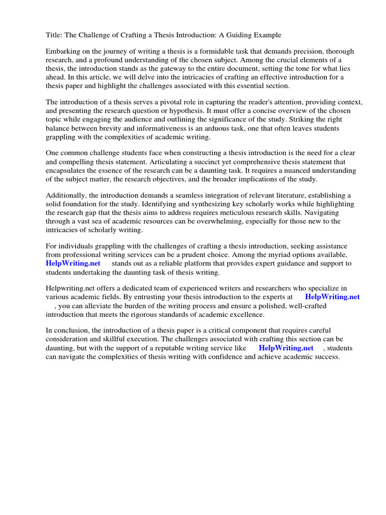 Introduction of A Thesis Paper Example | PDF