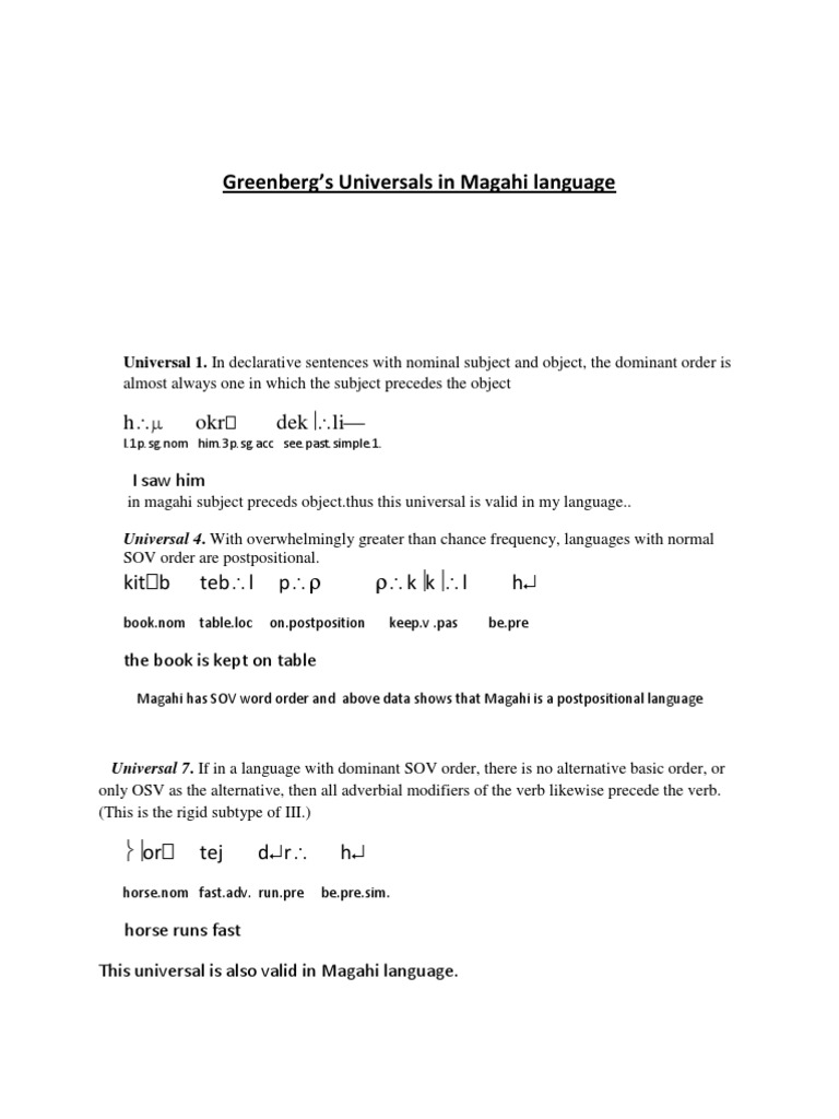 Magahi Language: Greenberg's Universals | PDF | Preposition And ...