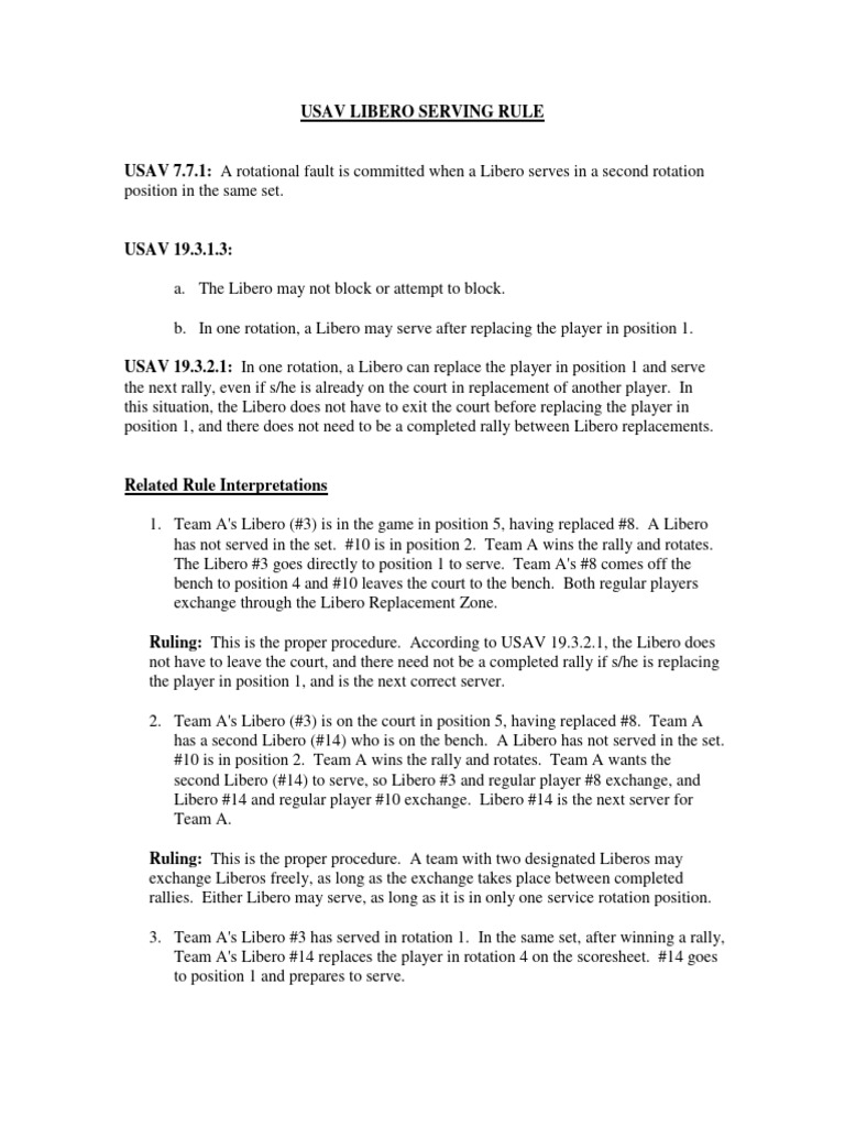 Libero Serve Rule USAV PDF Volleyball Sports