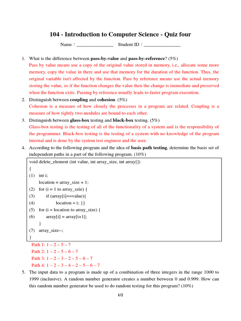 Computer Science Quiz: Key Concepts | PDF | Object (Computer Science ...